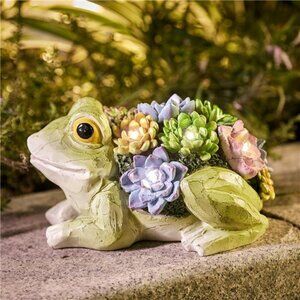 Garden Statues Frog Figurine - Solar Powered Resin Animal Sculpture (1 Pack)